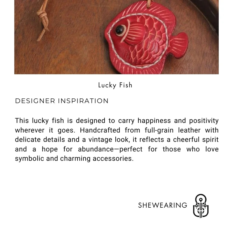 Lucky Fish Leather Bag Charm – Handmade Full-Grain Leather Pendant | Symbol of Joy & Prosperity | Retro DIY Accessory for Bags & Keys