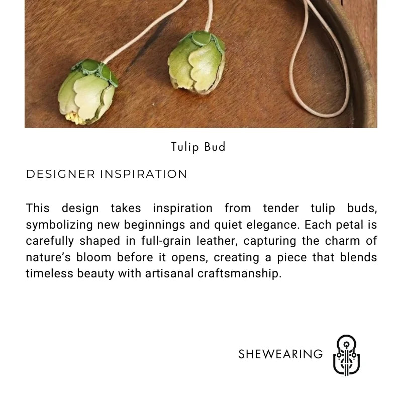 Handmade Tulip Bud Leather Bag Charm – Full-Grain Cowhide Pendant | Artisan Floral Keychain | Unique Leather Handbag Decoration