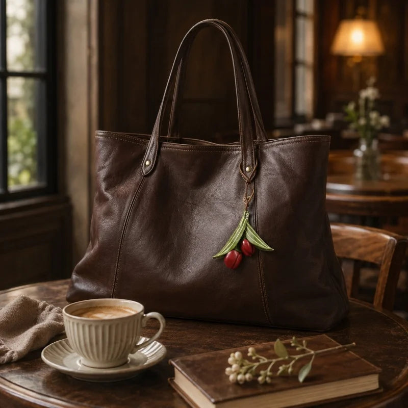 Handmade Tulip Leather Bag Charm – Full-Grain Cowhide Flower Pendant | Artisan Handcrafted Accessory | Unique Leather Handbag Decoration
