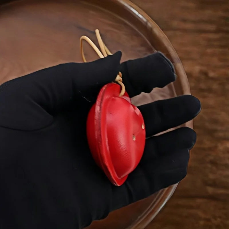 Vintage Heart Bell Leather Bag Charm – Handmade Full-Grain Cowhide Pendant | Retro Love Keychain | Unique Gift Accessory