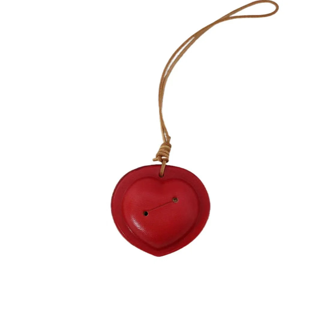Vintage Heart Bell Leather Bag Charm – Handmade Full-Grain Cowhide Pendant | Retro Love Keychain | Unique Gift Accessory