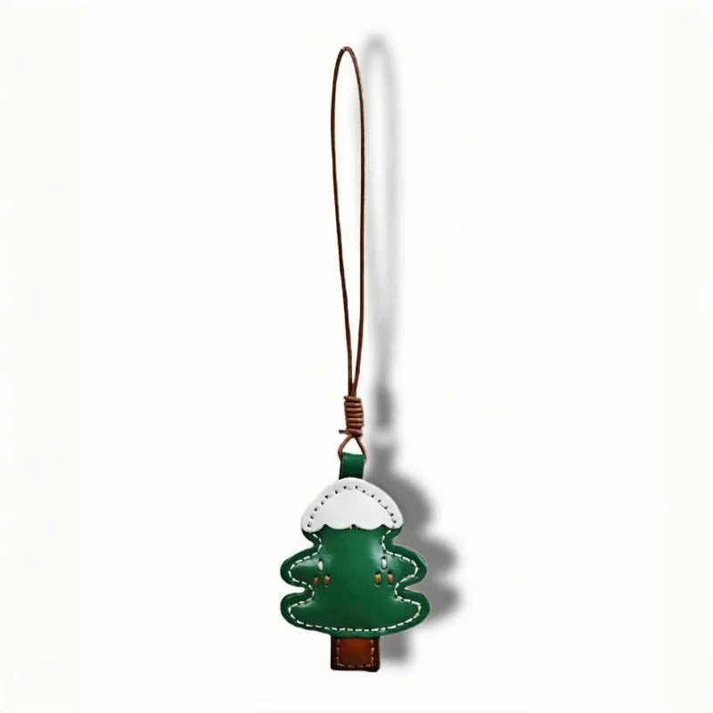 Christmas Tree Leather Bag Charm – Handmade Full-Grain Cowhide Pendant | Vintage Festive Keychain | Classic Holiday Gift for Handbags
