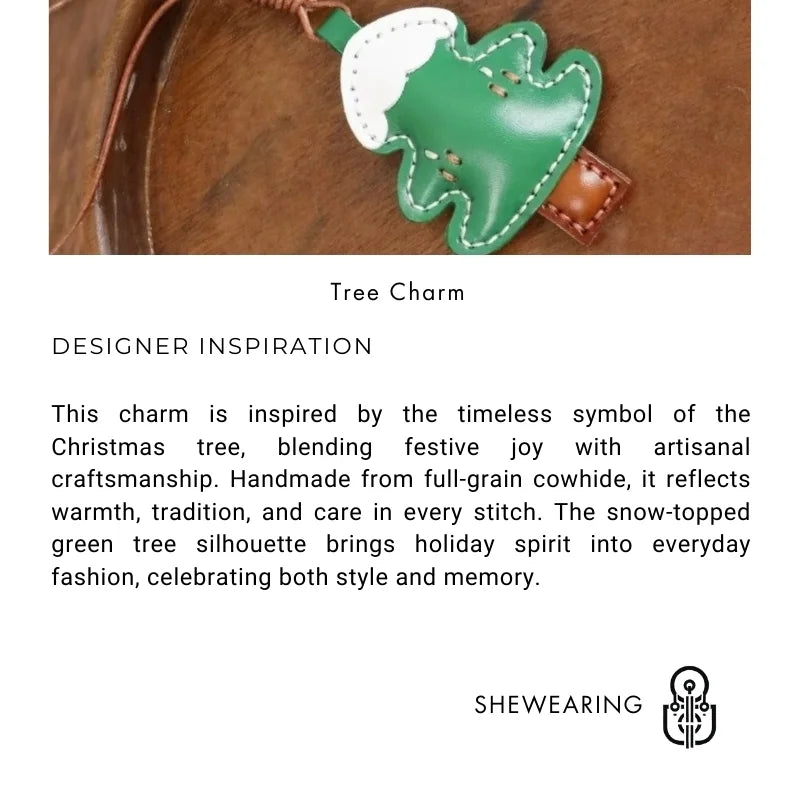 Christmas Tree Leather Bag Charm – Handmade Full-Grain Cowhide Pendant | Vintage Festive Keychain | Classic Holiday Gift for Handbags