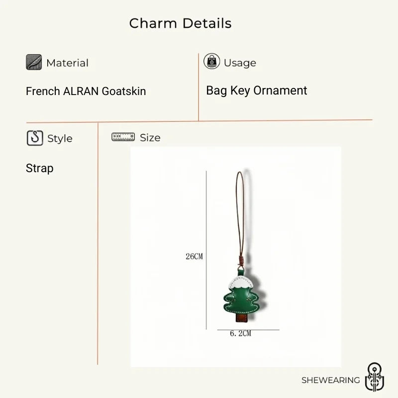 Christmas Tree Leather Bag Charm – Handmade Full-Grain Cowhide Pendant | Vintage Festive Keychain | Classic Holiday Gift for Handbags