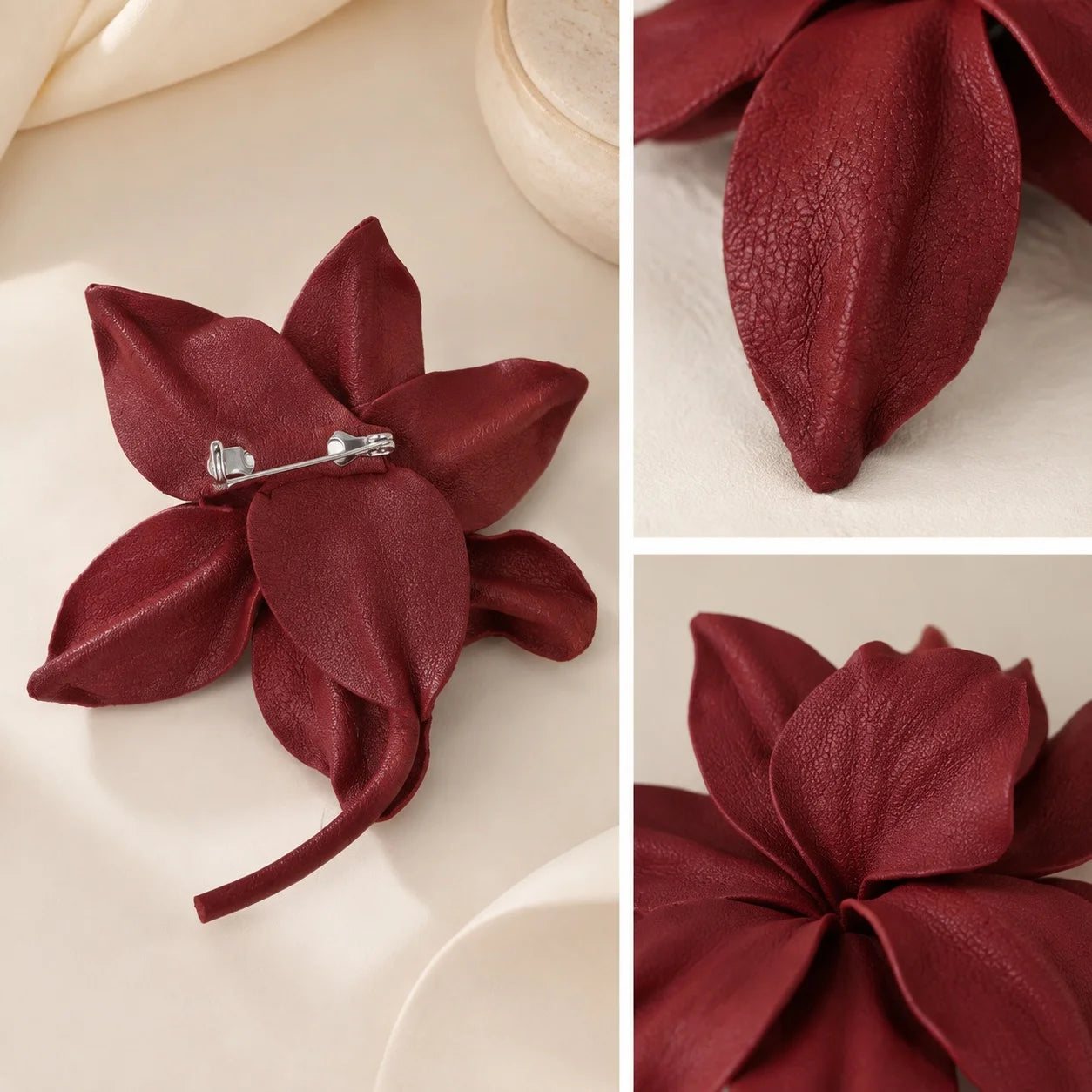 Sculptural Leather Floral Brooch, Handcrafted Statement Flower Pin for Women Gift for her