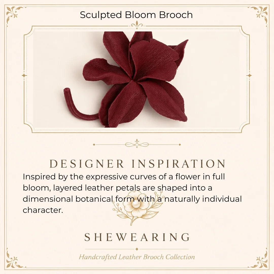 Sculptural Leather Floral Brooch, Handcrafted Statement Flower Pin for Women Gift for her