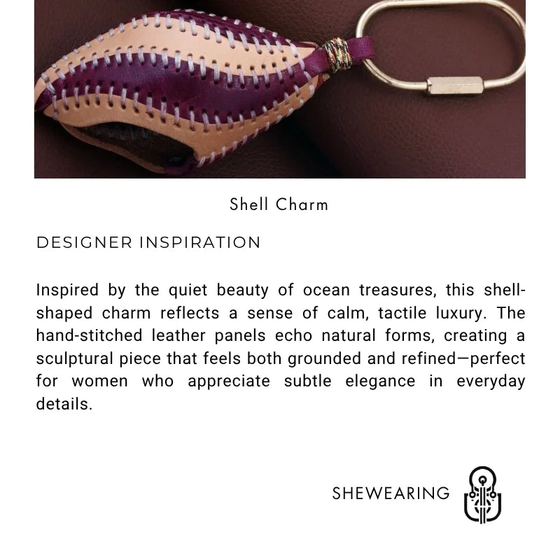 Vintage Shell-Inspired Leather Bag Charm – Handcrafted Full-Grain Cowhide Keychain | Sculptural Handbag Accessory | Elegant Gift for Her