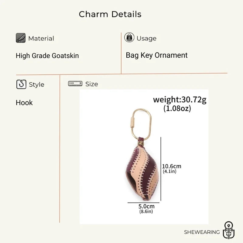 Vintage Shell-Inspired Leather Bag Charm – Handcrafted Full-Grain Cowhide Keychain | Sculptural Handbag Accessory | Elegant Gift for Her