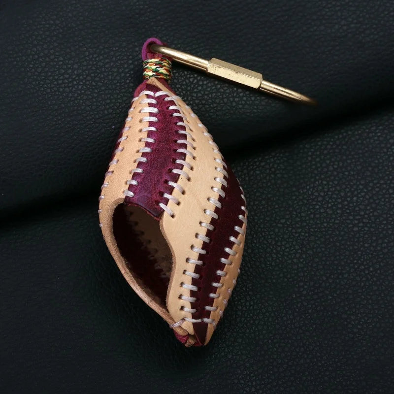 Vintage Shell-Inspired Leather Bag Charm – Handcrafted Full-Grain Cowhide Keychain | Sculptural Handbag Accessory | Elegant Gift for Her