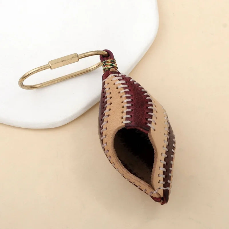 Vintage Shell-Inspired Leather Bag Charm – Handcrafted Full-Grain Cowhide Keychain | Sculptural Handbag Accessory | Elegant Gift for Her