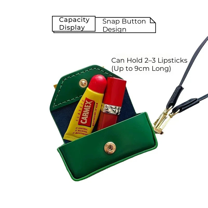 Handmade Leather Bow Lipstick Charm – Mini Bag Pendant with Keychain | Portable Cowhide Organizer for Lipstick, Coins & Accessories
