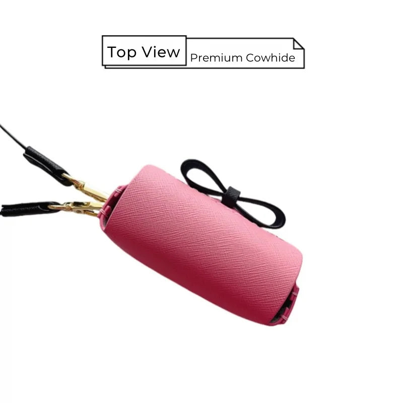 Handmade Leather Bow Lipstick Charm – Mini Bag Pendant with Keychain | Portable Cowhide Organizer for Lipstick, Coins & Accessories