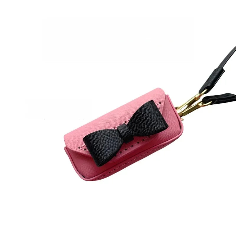 Handmade Leather Bow Lipstick Charm – Mini Bag Pendant with Keychain | Portable Cowhide Organizer for Lipstick, Coins & Accessories