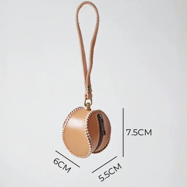 Vintage Baseball-Inspired Leather Coin & Lipstick Case – Handmade Mini Bag Charm | Creative Retro Design with Zipper Closure | Unique Gift & Accessory