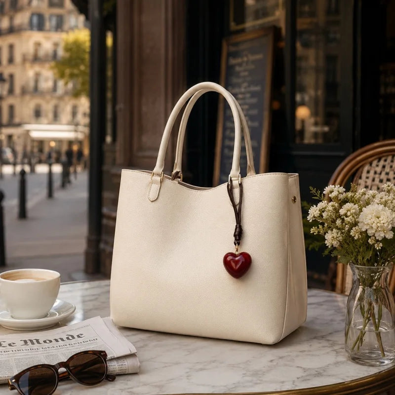 Dije para bolso de cuero con forma de corazón rojo pulido a mano – Colgante de cuero flor esculpido | Accesorio minimalista de lujo para bolso | Regalo elegante para ella