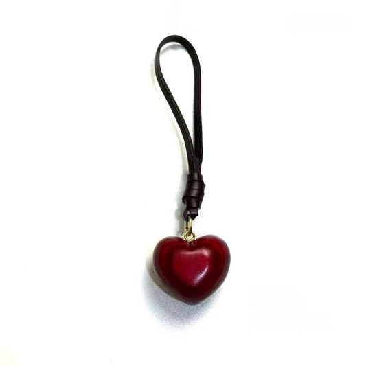 Hand-Polished Red Heart Leather Bag Charm – Sculpted Full-Grain Leather Pendant | Minimalist Luxury Handbag Accessory | Elegant Gift for Her