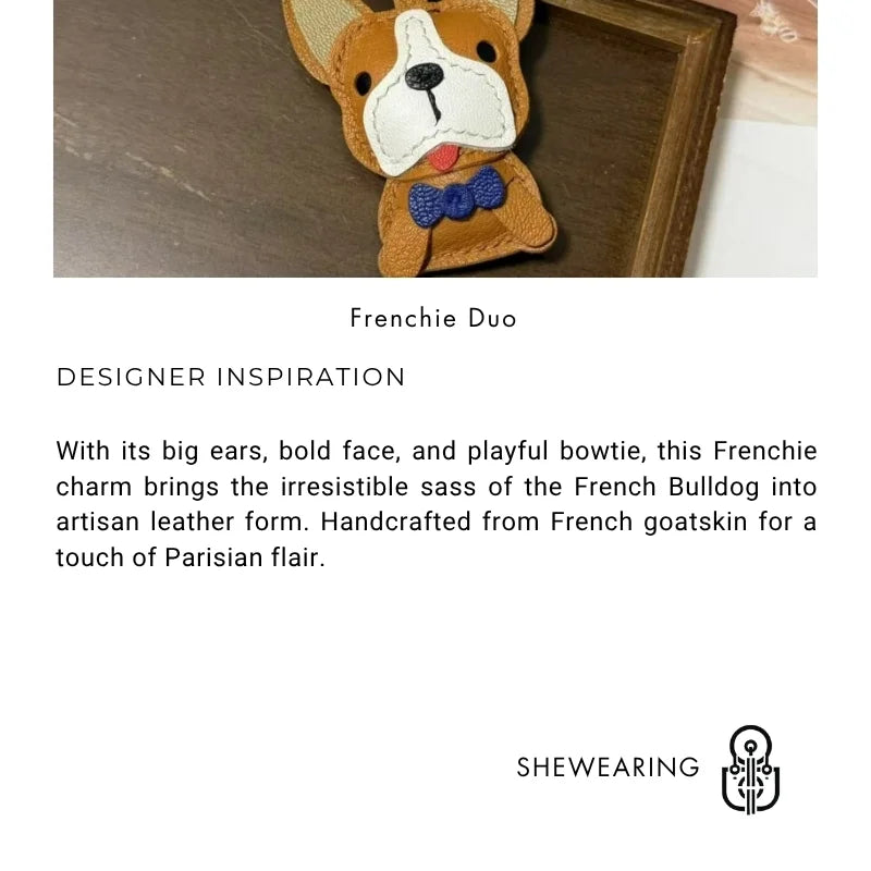 French Bulldog Leather Bag Charm – Handmade French Goatskin Pendant | Cute Dog Keychain Gift | Handcrafted Backpack Accessory for Couples & Pet Lovers