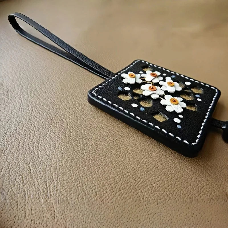 Original Design Hand-Embroidered Floral Tassel Bag Charm | Premium French Lambskin Leather Key Fob | Sophisticated Accessory Gift for Her