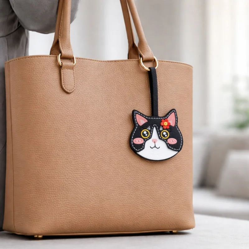 Playful Cat Leather Bag Charm – Handcrafted Lambskin Color-Block Keychain | Cute Yet Elegant Handbag Accessory | Artisan Animal Charm Gift for Her