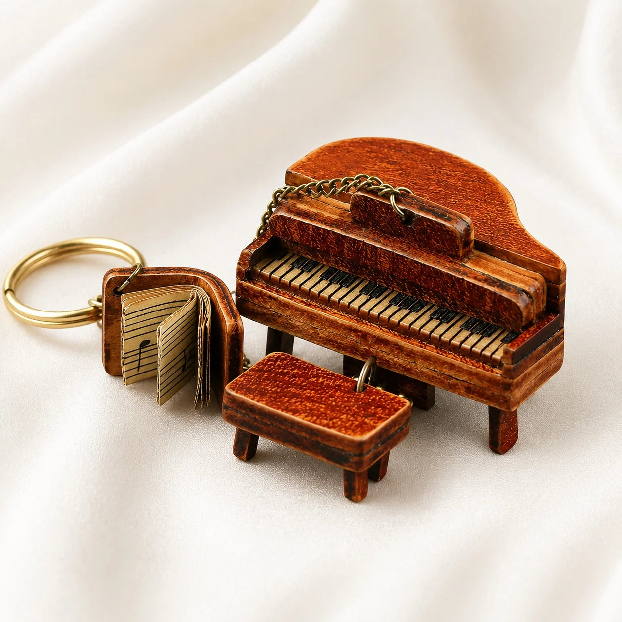 Unique Handcrafted Top-Grain Cowhide Leather Mini Piano Bag Charm – Vintage Music Keychain Purse Accessory, Gift for Her