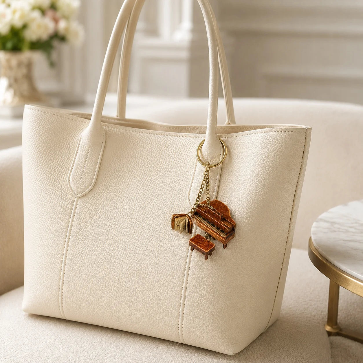 Unique Handcrafted Top-Grain Cowhide Leather Mini Piano Bag Charm – Vintage Music Keychain Purse Accessory, Gift for Her