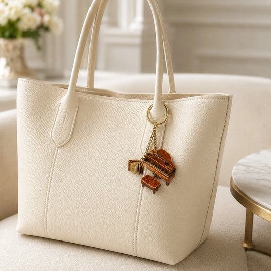 Unique Handcrafted Top-Grain Cowhide Leather Mini Piano Bag Charm – Vintage Music Keychain Purse Accessory, Gift for Her