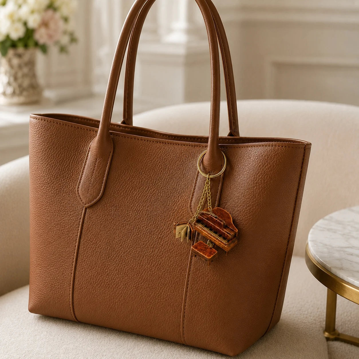 Unique Handcrafted Top-Grain Cowhide Leather Mini Piano Bag Charm – Vintage Music Keychain Purse Accessory, Gift for Her