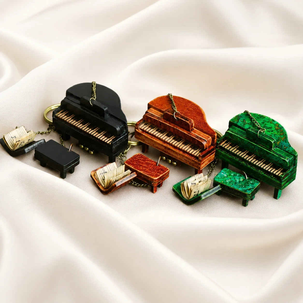 Unique Handcrafted Top-Grain Cowhide Leather Mini Piano Bag Charm – Vintage Music Keychain Purse Accessory, Gift for Her