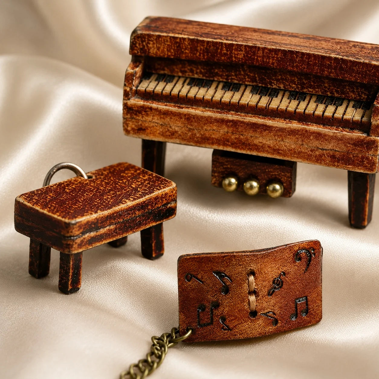 Unique Handcrafted Top-Grain Cowhide Leather Mini Piano Bag Charm – Vintage Music Keychain Purse Accessory, Gift for Her