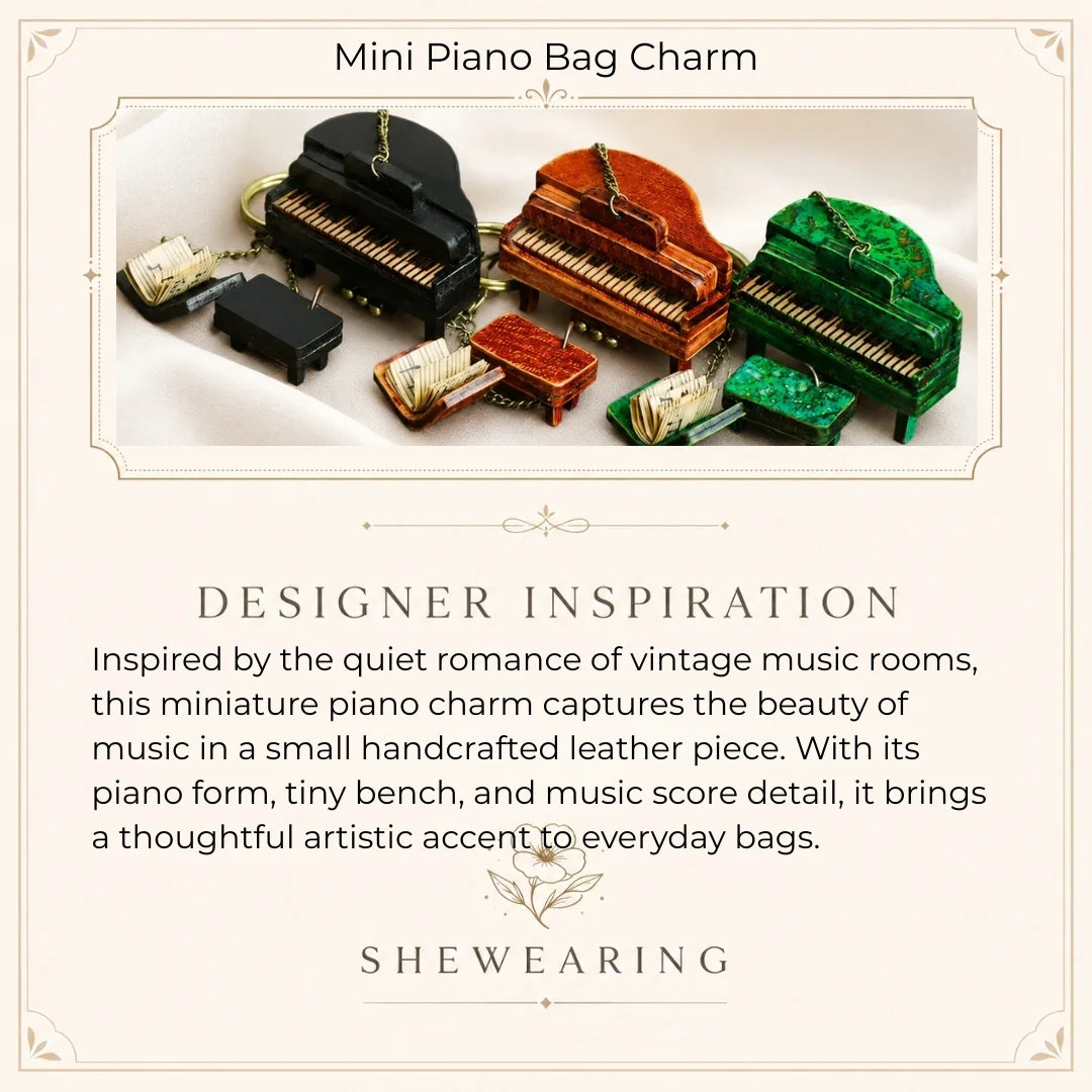 Unique Handcrafted Top-Grain Cowhide Leather Mini Piano Bag Charm – Vintage Music Keychain Purse Accessory, Gift for Her