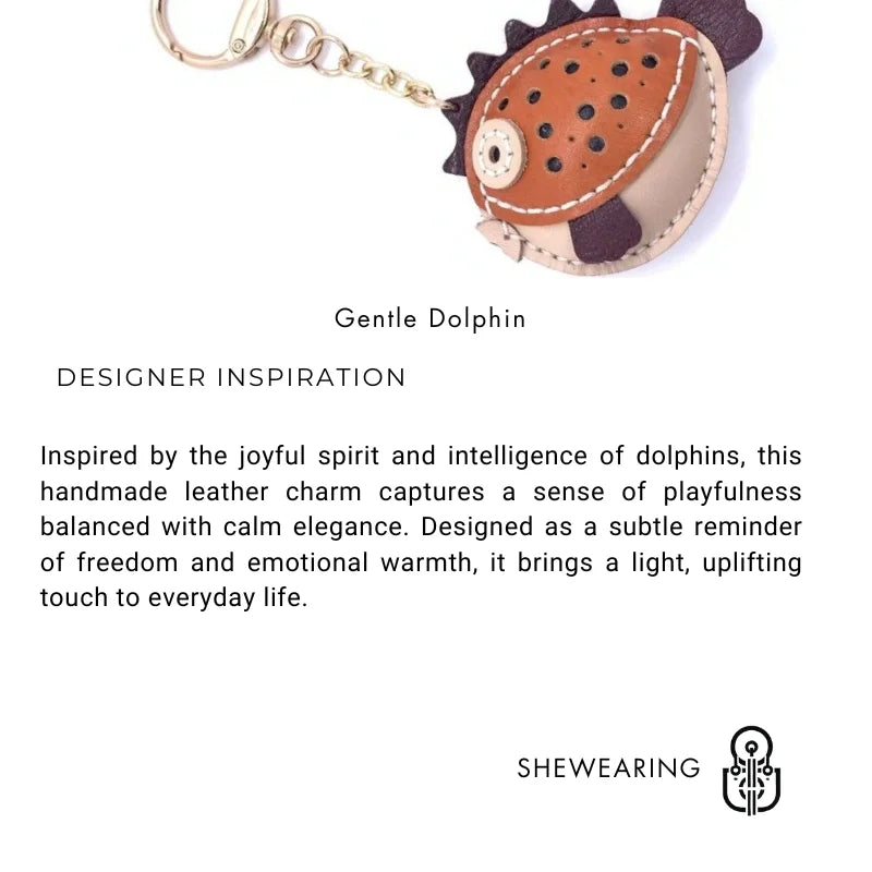 Dije de delfín para bolso – Llavero y colgante de animal de cuero curtido vegetal hecho a mano | Accesorio encantador inspirado en el océano | Un regalo especial para ella