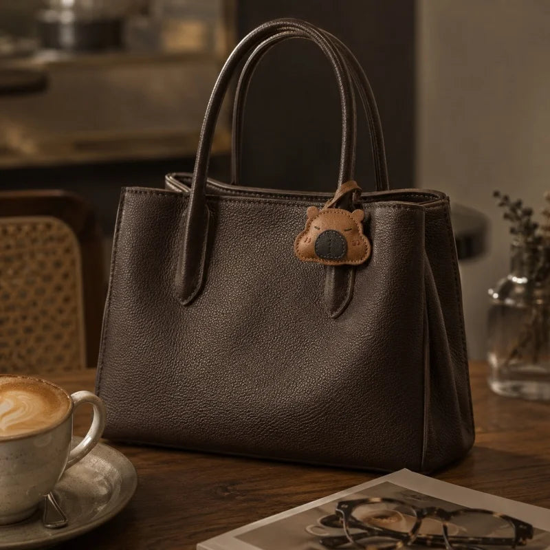 Charm para bolso de piel de carpincho durmiendo – Colgante artesanal de animal premium en marrón suave | Llavero de cerdo de agua perezoso | Accesorio para bolso divertido y lujoso