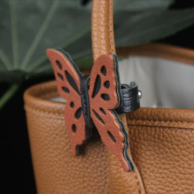 Dancing Butterfly Leather Bag Charm – Handmade Graceful Insect Pendant | Elegant Cowhide Accessory | Whimsical Gift for Women