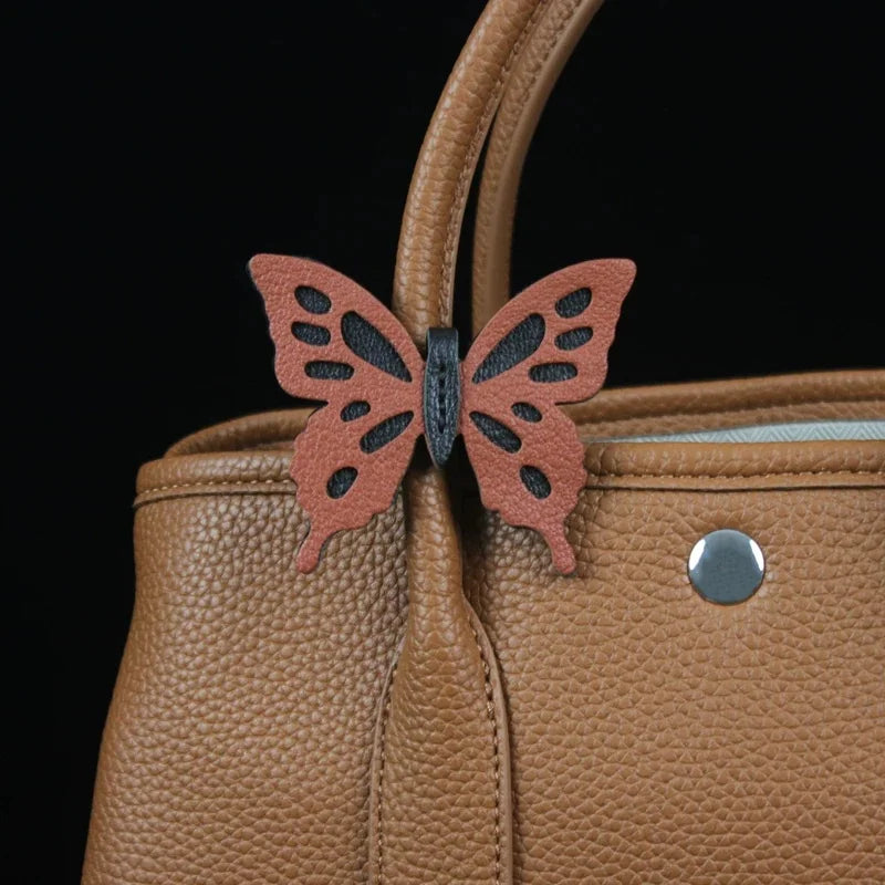 Dancing Butterfly Leather Bag Charm – Handmade Graceful Insect Pendant | Elegant Cowhide Accessory | Whimsical Gift for Women