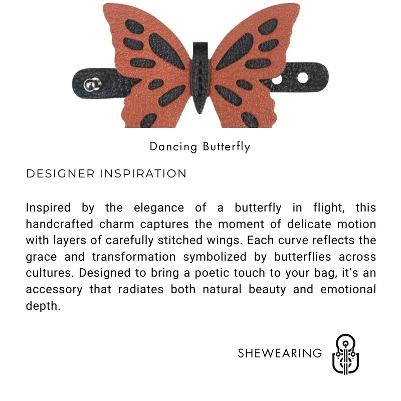 Dancing Butterfly Leather Bag Charm – Handmade Graceful Insect Pendant | Elegant Cowhide Accessory | Whimsical Gift for Women