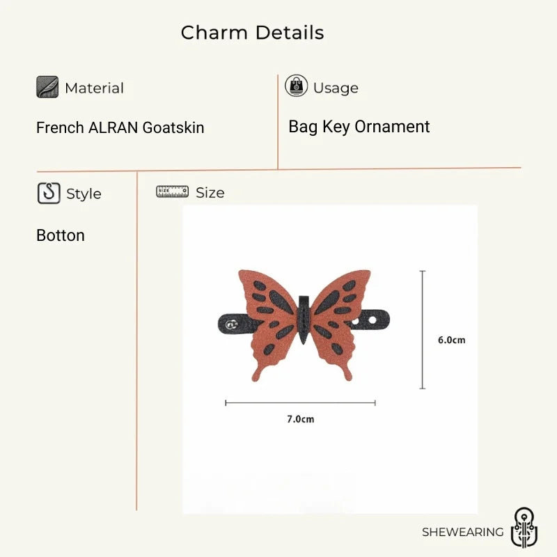 Dancing Butterfly Leather Bag Charm – Handmade Graceful Insect Pendant | Elegant Cowhide Accessory | Whimsical Gift for Women