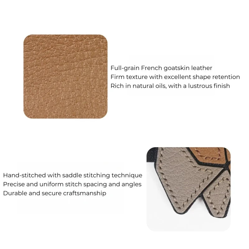 Handcrafted Leather Patchwork Elephant Bag Charm – French Goatskin Luxury Accent