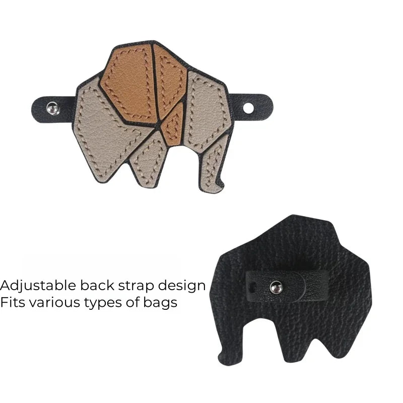 Handcrafted Leather Patchwork Elephant Bag Charm – French Goatskin Luxury Accent