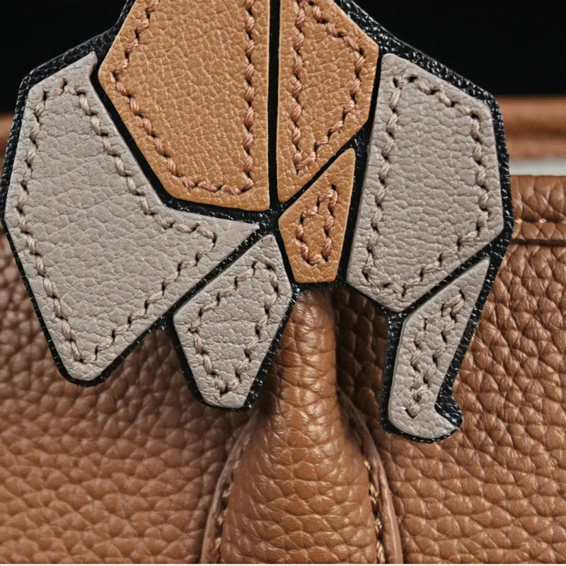 Handcrafted Leather Patchwork Elephant Bag Charm – French Goatskin Luxury Accent