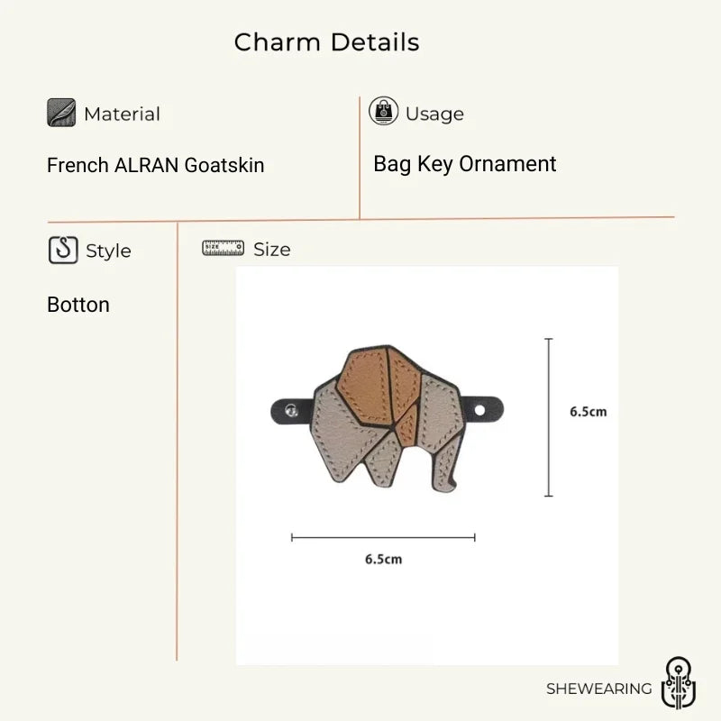 Handcrafted Leather Patchwork Elephant Bag Charm – French Goatskin Luxury Accent