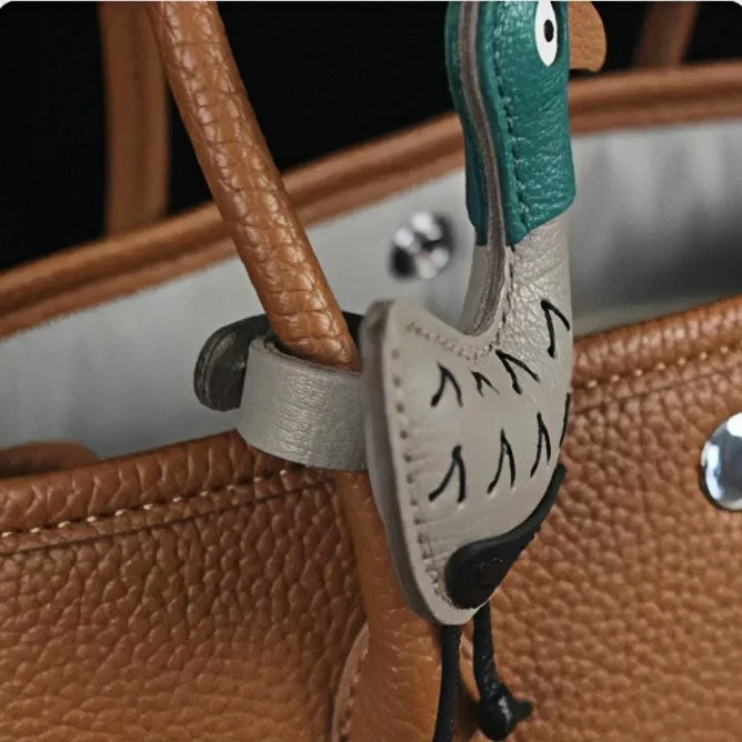 Lazy Duck Leather Bag Charm – Handmade Full-Grain Leather Pendant | Whimsical Duck Keychain for Bags | Playful Minimalist Animal Accessory