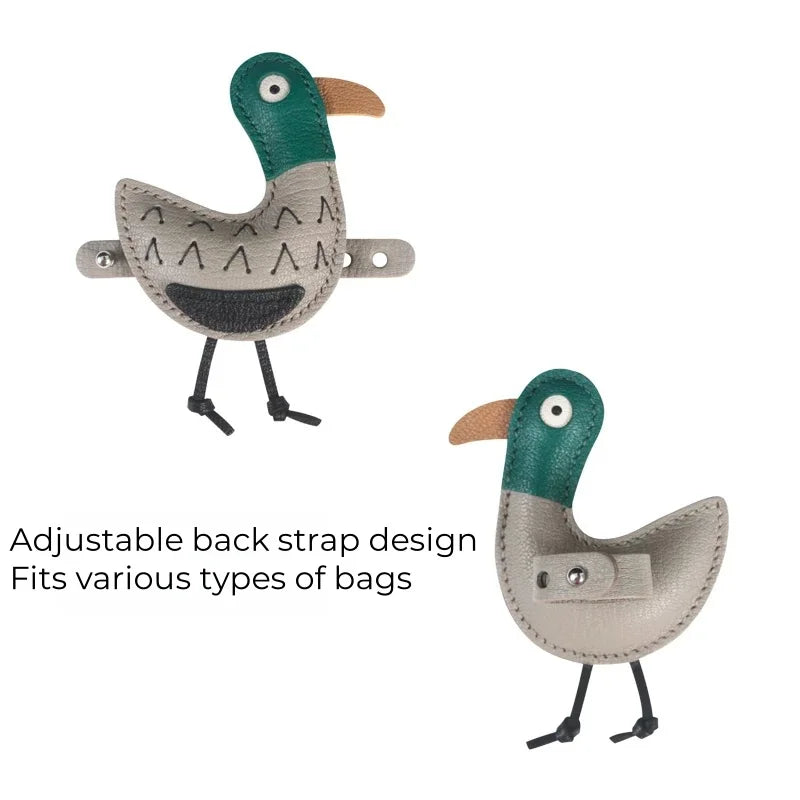 Lazy Duck Leather Bag Charm – Handmade Full-Grain Leather Pendant | Whimsical Duck Keychain for Bags | Playful Minimalist Animal Accessory
