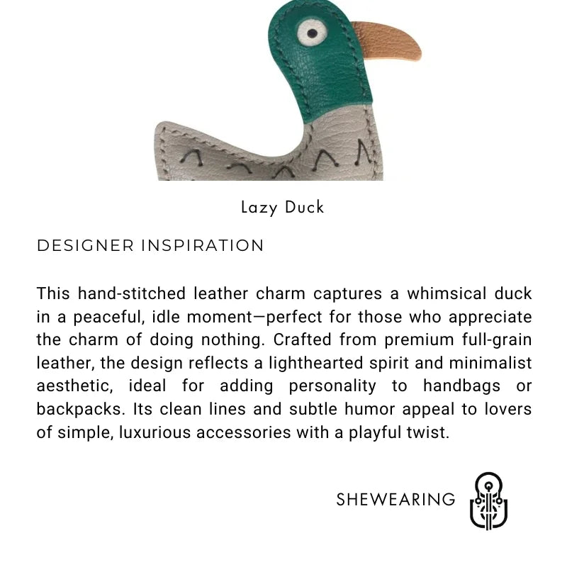 Lazy Duck Leather Bag Charm – Handmade Full-Grain Leather Pendant | Whimsical Duck Keychain for Bags | Playful Minimalist Animal Accessory