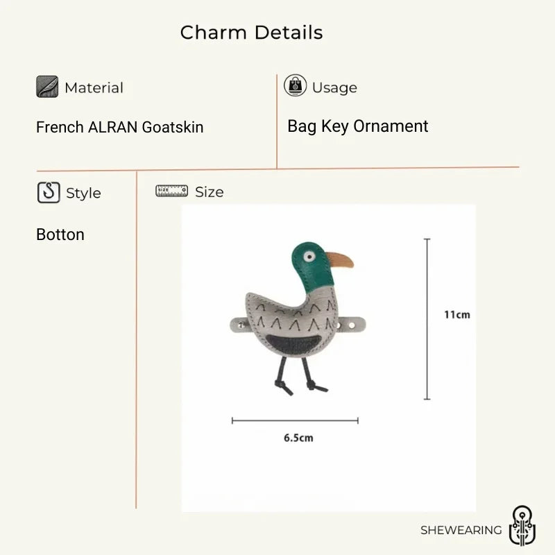 Lazy Duck Leather Bag Charm – Handmade Full-Grain Leather Pendant | Whimsical Duck Keychain for Bags | Playful Minimalist Animal Accessory