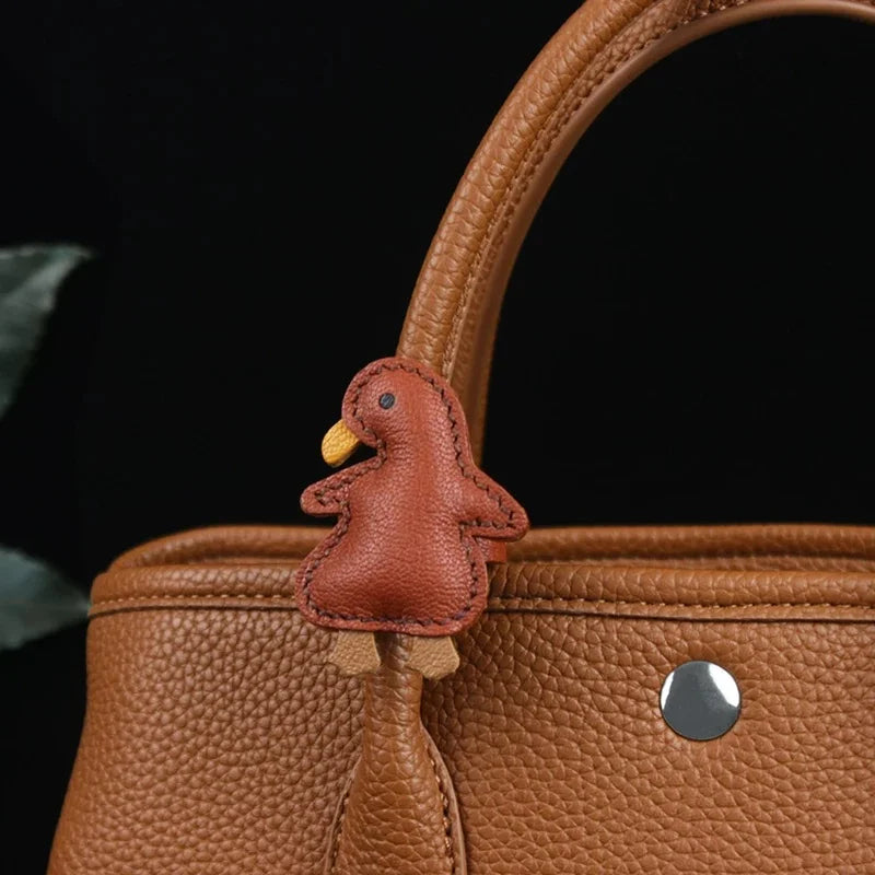 Lucky Roast Duck Leather Bag Charm – Handmade Full-Grain Leather Pendant | Whimsical Culinary-Inspired Accessory | Unique Symbol of Good Fortune & Style