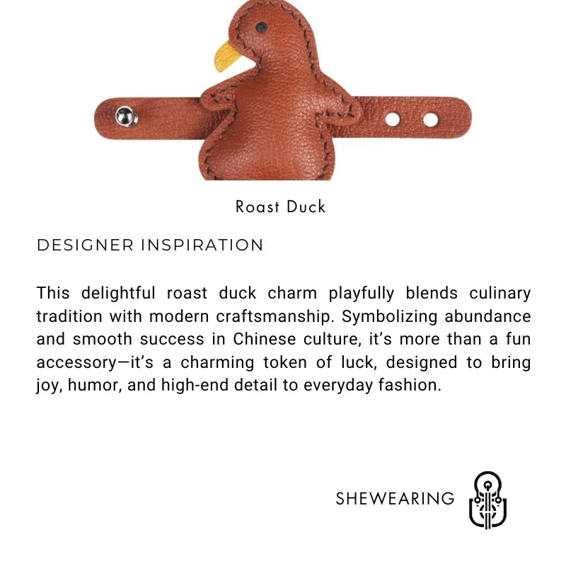 Lucky Roast Duck Leather Bag Charm – Handmade Full-Grain Leather Pendant | Whimsical Culinary-Inspired Accessory | Unique Symbol of Good Fortune & Style