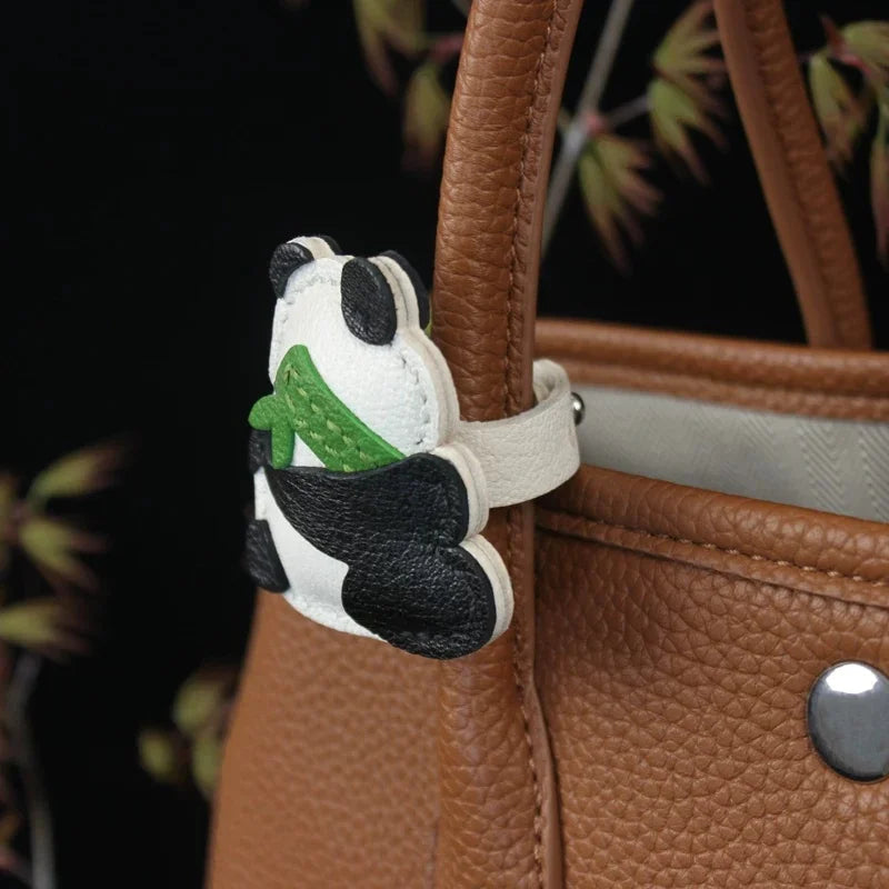 Bamboo Hugging Panda Leather Bag Charm – Handmade Full-Grain Pendant | Symbol of Good Fortune & Peace | Artistic Panda Gift Accessory
