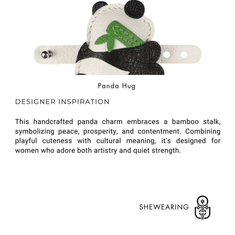 Bamboo Hugging Panda Leather Bag Charm – Handmade Full-Grain Pendant | Symbol of Good Fortune & Peace | Artistic Panda Gift Accessory
