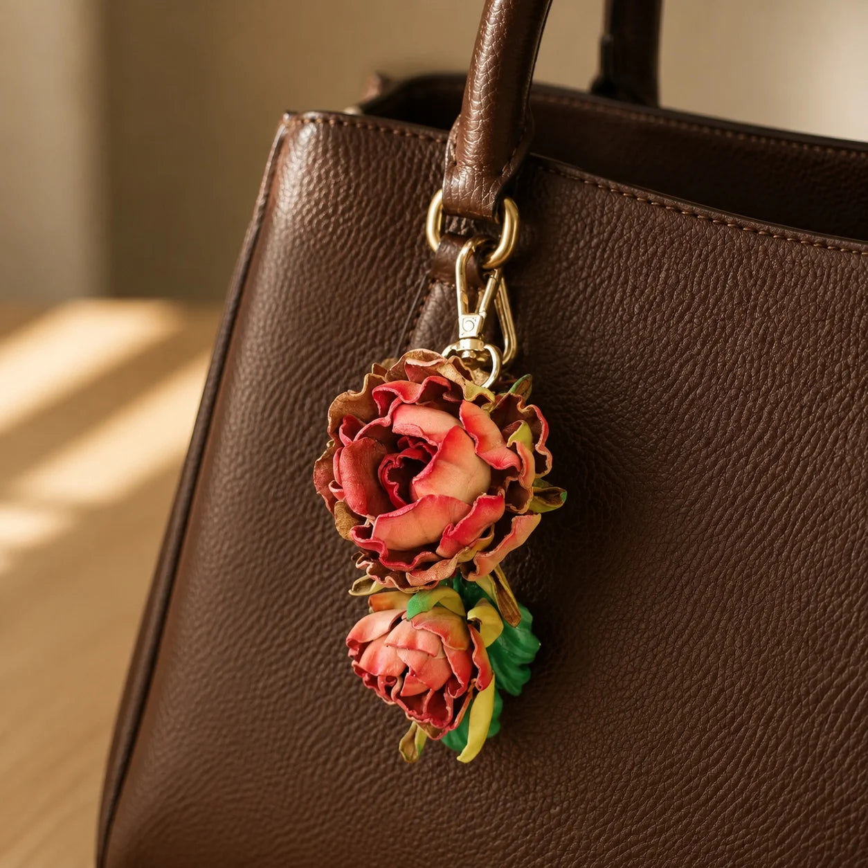 Broche Floral Escultórico de Cuero Convertible Hecho a Mano, Colgante para Bolso y Collar Llamativo – Diseño de Flor Simple o Doble
