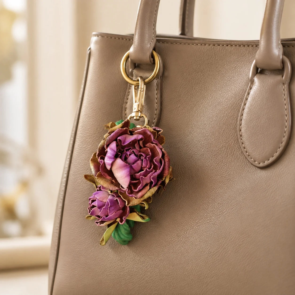 Broche Floral Escultórico de Cuero Convertible Hecho a Mano, Colgante para Bolso y Collar Llamativo – Diseño de Flor Simple o Doble